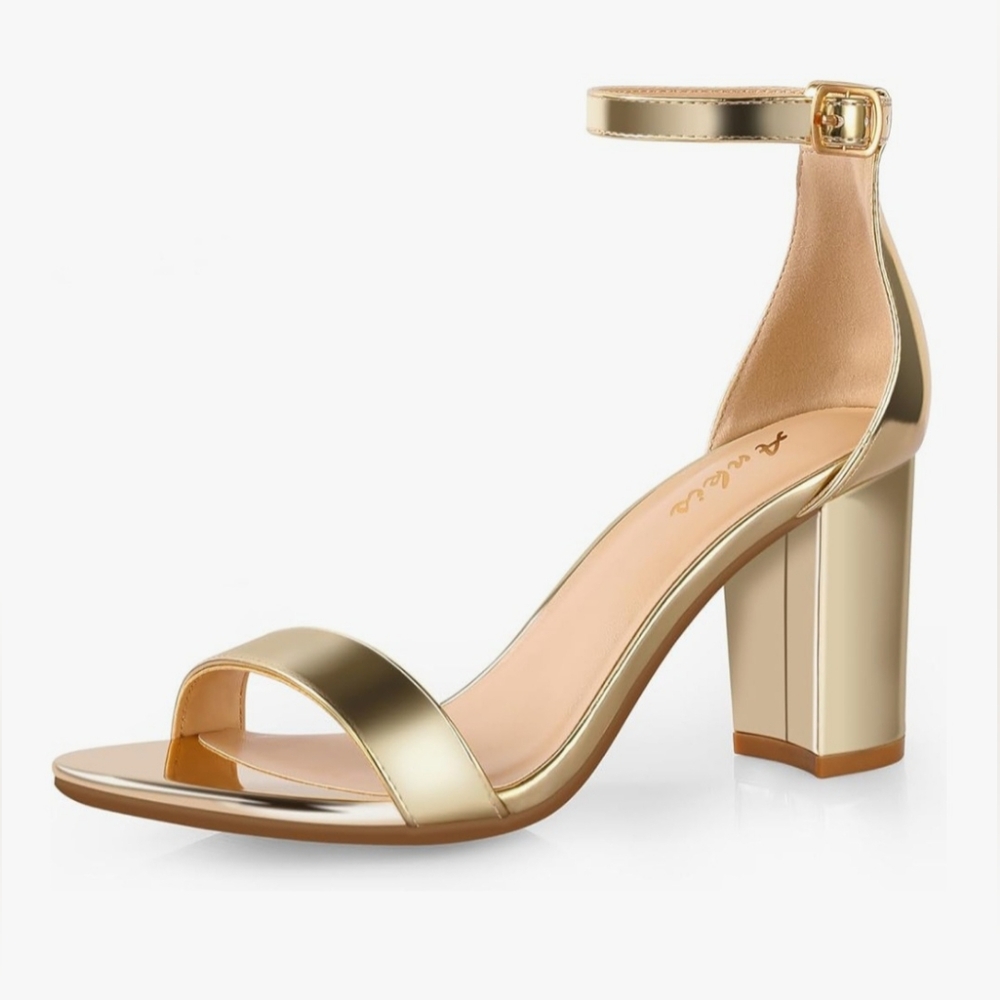 Ankis Elegant Gold Block Heel Sandals